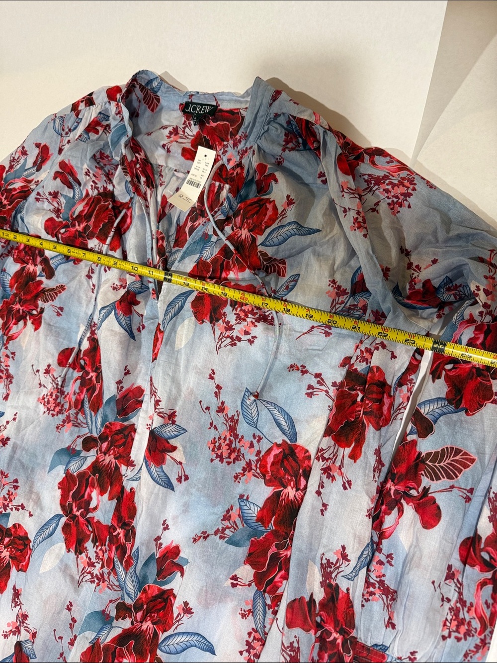 J. Crew Cotton voile Kaftan tunic dress  Sky Blue Maxi Dress Floral Print NWT M - Picture 9 of 12
